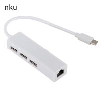 ตัวแยกสัญญาณ USB Nku 2.0ฮับ3พอร์ต100Mbps อะแดปเตอร์อีเทอร์เน็ต Type-C ถึงการ์ดเครือข่ายแลน RJ45สำหรับอุปกรณ์เสริมแล็ปท็อป Macbook Pro