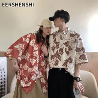 EERSHENSHI เสื้อแขนสั้นลายดอกไม้ผู้ชายสไตล์วันหยุดอินเทรนด์และหล่อเสื้อคู่หลวมแขนสั้น