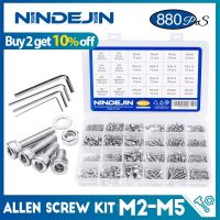 NINDEJIN 580/880pcs Hex Hexagon Socket Screw Assortment Kit M2 M3 M4 M5 Stainless Steel Flat Round Cap Head Bolt and Nut Set Nails Screws  Fasteners