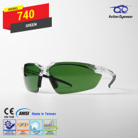 แว่นตานิรภัย แบรนด์ Action Eyewear รุ่น 740 (กันฝ้า 100%) เลนส์เขียว - ฟรีซองใส่แว่น