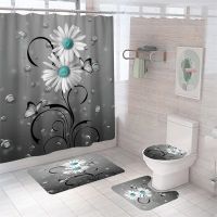 【Bathroom sale】เดซี่ดอกไม้ผ้าม่านชุดเสื่ออาบน้ำผ้าม่าน HighShower พิมพ์พรมห้องน้ำลื่น EcoCarpet