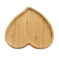 2 Pcs Bamboo Heart Shape Dessert Plate Practical Serving Tray Fruits Dish Food Platter for Home Party (2 Size, Each Size 1pc)