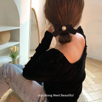 【cw】 It Will Be High Usage Bow Pearl Hair Band Rubber Band Hair Rope Hair Rope Korean Simple Headdress French Style ！