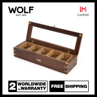 กล่องหมุน กล่องนาฬิกา WOLF1834 รุ่น ANALOG/SHIFT FLATIRON II 5-PIECE WATCH BOX (DARK WOOD)