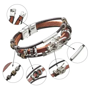 Mens leather deals dragon bracelet