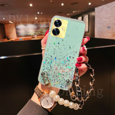 เคสโทรศัพท์สำหรับ Realme C55 C55NFC Softcase Realme 10T 5G หรูหราแวววาวดาวประกายสดใสเคสโทรศัพท์ใส Realmec55 NFC 2023เคสด้านหลังส่องแสงเป็นประกายวิบวับซิลิโคน REALME10T พร้อมสร้อยข้อมือไข่มุก