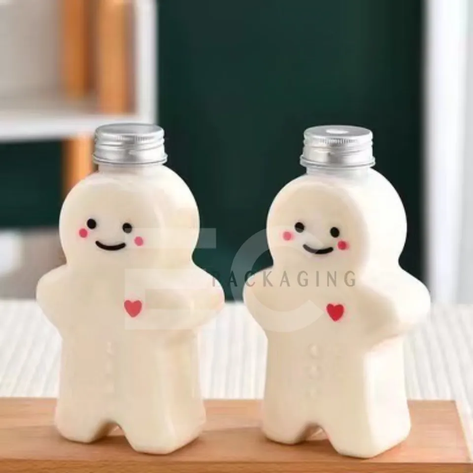 1pc 500ml Transparent Christmas Gingerbread Man Plastic Bottle, For Milk  Tea, Juice, And Other Beverages, With Thickened Cover And Seal