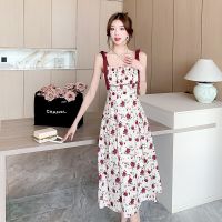 【LZ】✔✾  Vestido floral francês para mulheres vestido estampado rosa comprimento médio saia de verão temperamento vestido de fada