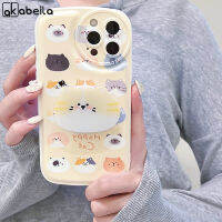 AKABEILA เคสมือถือลายแมวการ์ตูนยอดนิยมสำหรับ IPhone 11 13 12 14 Pro Max XR XS Max 6 7 8 Plus SE 2020แม่พิมพ์กลมขาตั้งโทรศัพท์ซิลิโคนนิ่ม