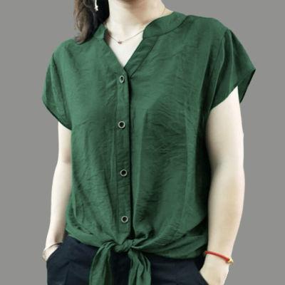 ฤดูร้อนใหม่คอวีปุ่มสีทึบหลวมขนาดใหญ่ผ้าพันแผลเสื้อเชิ้ตแขนสั้นเดินทางท็อปส์แฟชั่นผู้หญิงเสื้อ2022