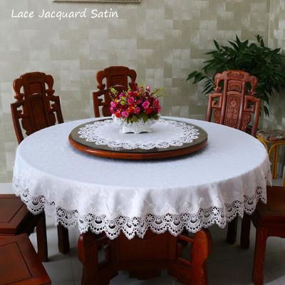 【CW】 Luxury lace satin round flower jacquard Tablecloth coffee tea Table Cover cloth placemat kitchen party Wedding decor