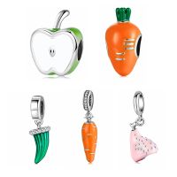 925 Sterling Silver Enamel Fruits and Vegetables Pendant DIY Beads Jewelry making Fit Original Fine charms Bracelet