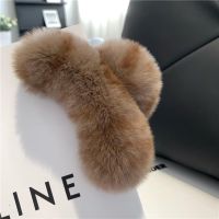 Faux Fur Hair Claw Korean Cute Big Rabbit Leather Hairpins Covers Accessories For Women Girls Plush Furry Fuzzy Boucle Clip