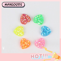 MAXG 100pcs 12mm ครับ ลูกปัดหลากสี สุ่มแบบสุ่ม สีผสมกัน ลูกปัดรูปหัวใจ Besds หลังแบน รองเท้าส้นแบน ลูกปัดประกายแวววาว ทำเครื่องประดับ DIY