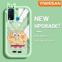 YIWESAN เคสสำหรับ VIVO Y30 Y30i เคส Y50การ์ตูนน่ารัก SpongeBob แฟชั่นสีสันสดใสเคสโทรศัพท์กันกระแทกแบบใสนิ่มผูกโบว์ป้องกันเลนส์กล้องสัตว์ประหลาดน้อยสุดสร้างสรรค์เคสซิลิโคนใส