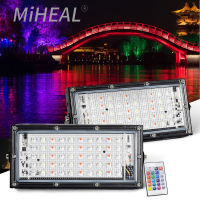 MIHEAL RGB LED Flood Light Lamp 50W AC 220V Outdoor Floodlight IP66สปอตไลท์ Led สะท้อนแสงกันน้ำพร้อมรีโมทคอนโทรลโคมไฟถนน