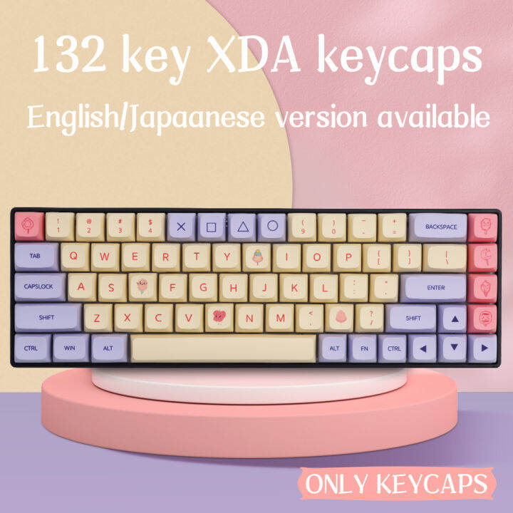 132 Keys Xda Pink Keycaps Pbt Dye Sublimation Purple Yellow Keycap 