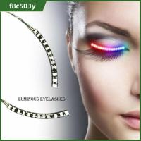 F8C503Y 1 Pair แต่งตา ขนตาปลอมไฟ LED ส่องแสงขึ้น กันน้ำกันน้ำได้ ขนตาปลอม ใช้ได้ทุกเพศ การแต่งหน้าปาร์ตี้ ขนตาส่องสว่าง ปาร์ตี้งานปาร์ตี้