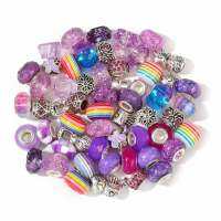 60pcs Assorted European Beads for Charm Bracelet Making Large Hole Beads Colorful Acrylic Metal Bead Jewelry Making Tool for Girls Beginner Pink