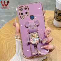 VWTEROKAI 3D Kacang Gula อาชญากรรมหมีที่วางโทรศัพท์สำหรับ OPPO Realme C15 C12 C25 C25S C30 C33 Narzo 20 Narzo 30A C20 C11 2021 C21 Realme 10 Pro Electroplated Smooth Soft ซิลิโคนเคสโทรศัพท์