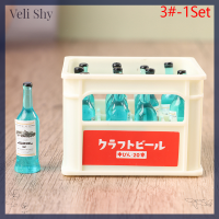 Veli Shy โมเดล Botol Minuman จำลองขวดไวน์จำลอง1:12บ้านตุ๊กตาพร้อมตะกร้าตกแต่งห้องรับแขกห้องครัว1ชุดอุปกรณ์บ้านตุ๊กตาของเล่น