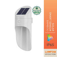 [1แถม1] LAMPTAN โคมไฟติดผนังพลังงานแสงอาทิตย์ LED Solar Smart Sensor Bamboo 1w แสงเหลือง พร้อมเซ็นเซอร์จับความสว่างและความเคลื่อนไหว