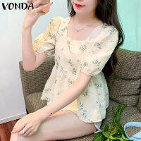 MASHYCHIC VONDA เสื้อสตรีแขนยาวพัฟพิมพ์ลายดอกไม้สไตล์ผู้หญิง (ดอกไม้เกาหลี)