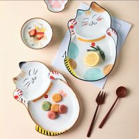 Japanese Lucky Cat Pattern Ceramic Tableware Creative Dinner Plates Cartoon Plate Sets Kitchen Lovely Dishes Porcelain