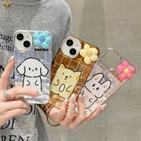 เคสโทรศัพท์โลหะแฟชั่นสำหรับ iPhone 14 13 12 Pro Max เคสลายดอกไม้น่ารักสำหรับ14 13 12 11น่ารักเคสป้องกันสุนัขแมวกระต่ายน่ารัก