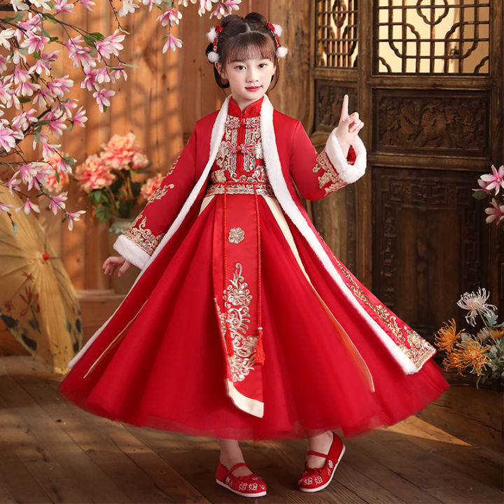 เด็กน่ารักเย็บปักถักร้อยโบราณ-hanfu-จีนน่ารักแบบดั้งเดิมชุดเจ้าหญิงเด็กดำเนินการเครื่องแต่งกายสาว-tang-ชุด