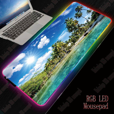 XGZ Sunshine Beach Palm Gaming RGB Large Mouse Pad Big Mouse Mat Computer Mousepad Led Backlight Surface Mause Pad Keyboard Mat