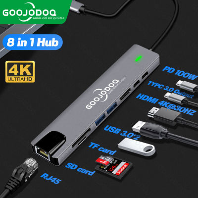 เคส GOOJODOQ USB C Hub Type-C 3.1ถึง4K HDMI RJ45 USB SD/TF เครื่องอ่านการ์ด PD ชาร์จเร็ว8-In-1 USB Dock Adapter สำหรับ MacBook Air Pro PC USB HUB