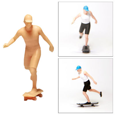 MagiDeal 1/64 Unpainted Skater Boy Model Characters Tiny People Layout Children Toy