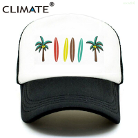 Summer New CLIMATE Seaside Trucker Cap Hat Coconut Surfboard Caps Sandbeach Vacation Mesh Baseball Cap HipHop Hat for Men Women Youth Versatile hat