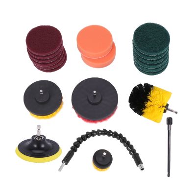 21 Piece Drill Brush Attachments Set Scrub Pads Sponge Power Scrubber Brush with Rotate Extend Long Attachment All Purpose Clean for Grout Tiles Sinks Bathtub Bathroom