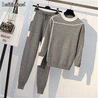 【DT】hot！ 2023  Tracksuit Knitted 2 Pieces Set Sleeve Pullovers Sweater Pants Suits Outfits