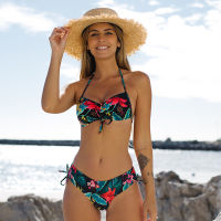 Unicathy 2021 New Leaves Printed Low Waist Two Pieces Bikini Set Swimsuit Female Women Beachwear Swimwear Bathing Suit