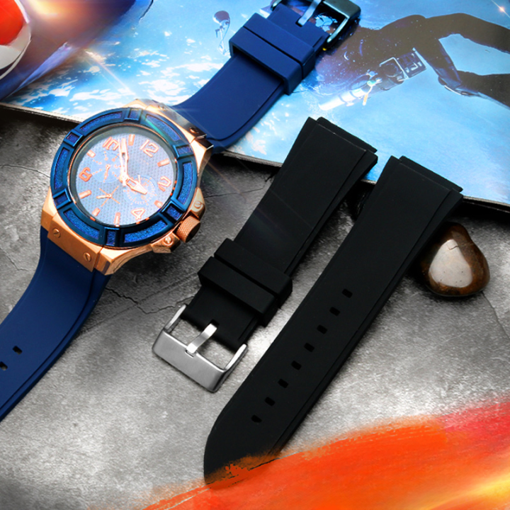 สแตนเลสนาฬิกาหัวเข็มขัดสีฟ้าสีดำนูนอินเตอร์เฟซข้อมือสำหรับเดา-w0247g3-w0040g3-w0040g7-22มิลลิเมตรซิลิโคน-watch-bands