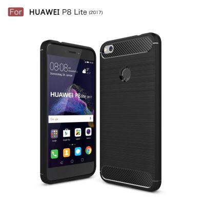 เคสซิลิโคนใหม่สำหรับที่ยึด2017 Huawei P9 Lite ฝาครอบโทรศัพท์กันกระแทกแบบตั้งได้สำหรับ P8 Lite 2017 Nova Lite เคสคาร์บอนไฟเบอร์ลายขนแปรง