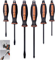 HORUSDY 6-Pieces Magnetic Screwdriver Set, 3 Phillips and 3 Flat Head Tips Screwdriver for Fastening, Chiselling and Loosening Seized Screws (New Screwdriver Set)