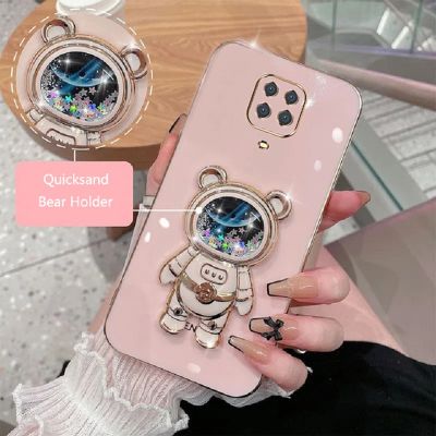 Cartoon Bear Fold Stand For Xiaomi Redmi Note 9S 9 Pro Max Phone Case Luxury Plating Cover