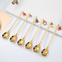 Glitter Star Shop 1PC Christmas Stainless Steel Spoon Fashion Coffee Spoon Stainless Steel Ice Cream Dessert Tea Spoon Drinking Spoon Tableware Xmas Gifts