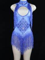 DJ Jazz Dance Costume Nightclub Bodysuit Rave Outfit Sparkly Rhinestones Tassel Stretch Sleeveless Women Show Leotard