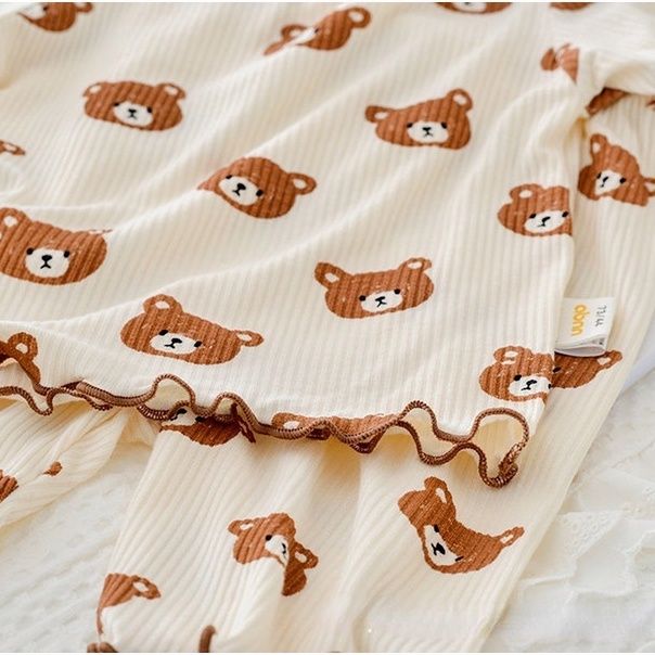 candy-style-ชุดนอนเด็กผู้หญิง-ชุดนอนเด็ก-เสื้อยืด-ระบายอากาศ-พิมพ์ลายหมี-กางเกงขาสั้น-สไตล์เกาหลี-สําหรับเด็กผู้หญิง-อายุ-1-7-ปี
