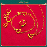 ASIX GOLD 4 in1 set สร้อยคอผู้หญิงทอง 24K ชุดสร้อยคอจี้หัวใจ แหวนหัวใจ สร้อยข้อมือหัวใจ ต่างหูหัวใจ  ไม่ดำ ไม่ลอก