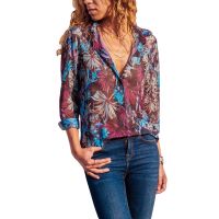 Women Chiffon Blouse Long Sleeve Floral Lapel Button Shirt Top Female Printing Loose Casual Wear Chic Tops