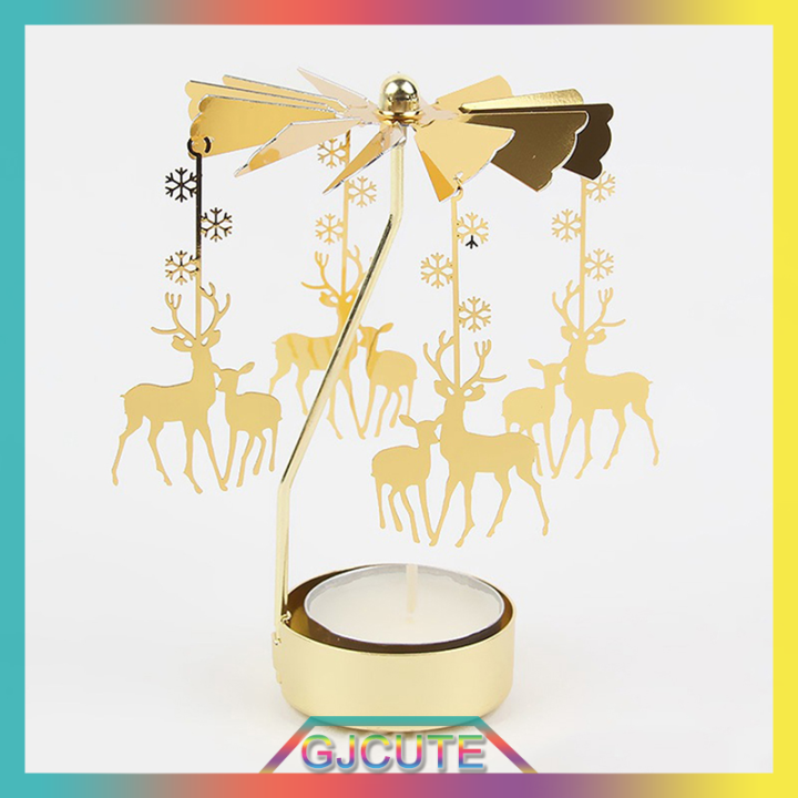 gjcute-คริสต์มาสแท่งเทียนโรแมนติกปั่น-carrousel-tea-light-xmas-เชิงเทียน