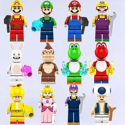เกม Kinopio Luigi ของเล่นเพื่อพัฒนาการสำหรับเด็กของขวัญวันเกิดชุดเจ้าหญิงพีช DIY บล็อกตัวต่ออิฐรูปปั้นขนาดเล็กภาพยนตร์