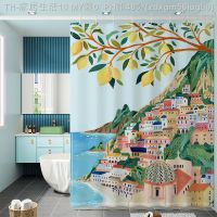 【CW】♂  Morandi Shower Curtain with Hooks Moldproof Curtains Fabric for