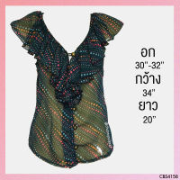 USED - Green Polka Dot Blouse | เสื้อแขนสั้นสีเขียว สีชมพู คอวี ลายจุด ระบาย ซีทรู เสื้อซีทรู วินเทจ มือสอง